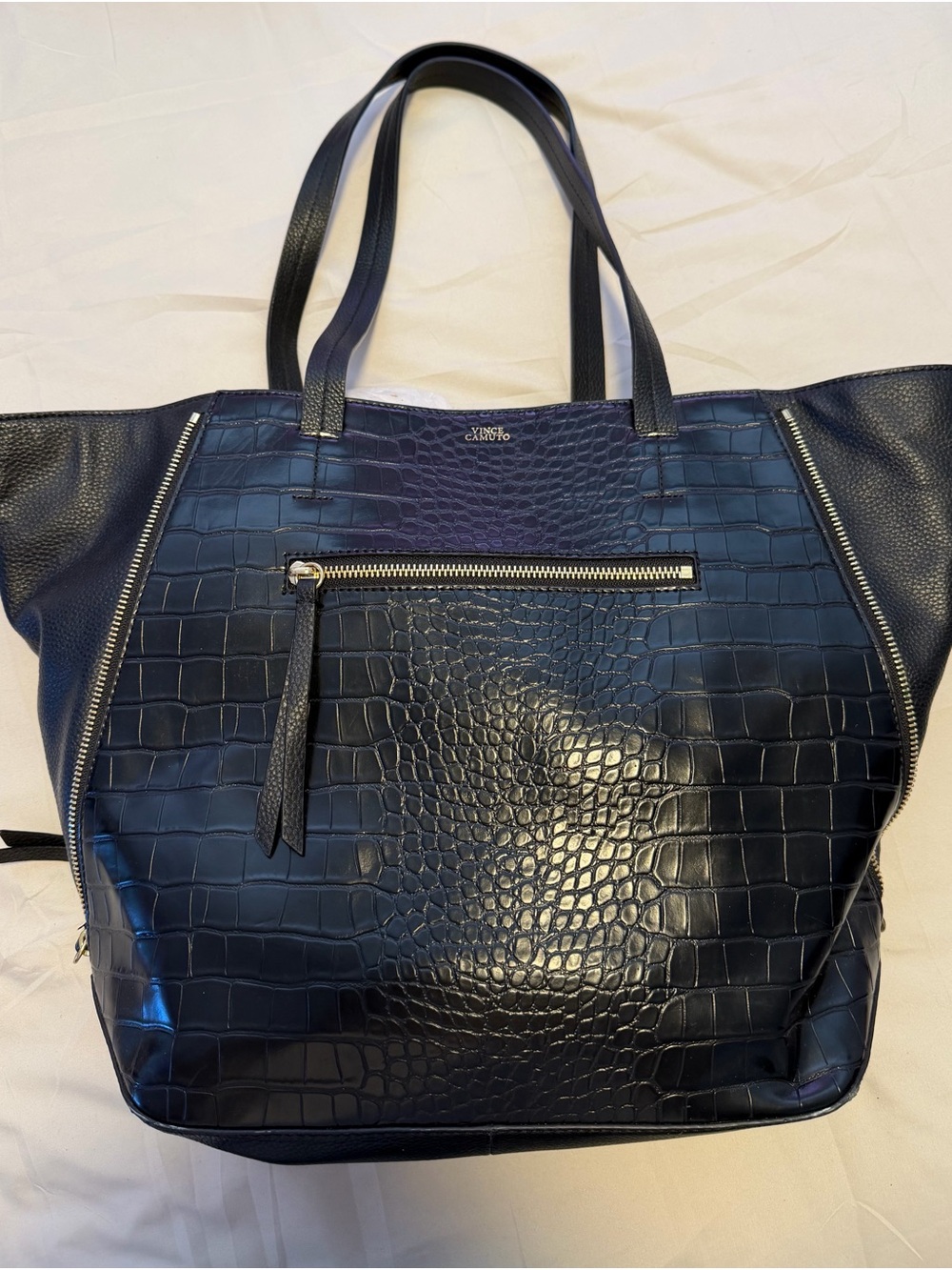 Vince Camuto Navy Croc-Embossed Tote Bag